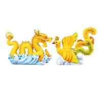 Pqahffowr Statuetta cinese Feng Shui Dragon Phoenix, statua 'anno del drago, animale dello Zodiaco per l'anno, mini regalo paesaggistico