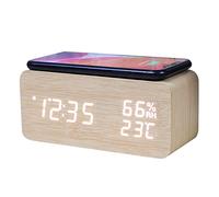 Pqahffowr Sveglia Digitale, Sveglia Temperatura e umidità LED Orologio Elettronico Smartphone Caricabatterie Wireless (Colore Legno)