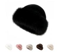 PQCHAOQ Berretto in pelliccia da donna con pompon in volpe artificiale, morbido berretto invernale da donna, berretto russo per sci, da donna, per il freddo, Nero , Taglia unica