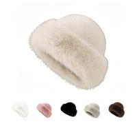 PQCHAOQ Berretto in pelliccia da donna con pompon in volpe artificiale, morbido berretto invernale da donna, berretto russo per sci, da donna, per il freddo, beige., Taglia unica