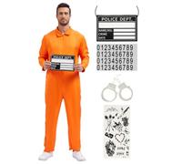 PQCXXA Costume da prigioniero da uomo, tuta arancione da detenuto, 5 pezzi, per Halloween e cosplay, XL