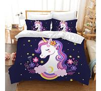 PQCXXA Set Copripiumino con Unicorno e 2 federe 50x75 cm Biancheria da letto per ragazze Rosa 3D Cartoon Unicorno Set copripiumino con stampa floreale colorata con cerniera (Unicorno 2, 220x240cm)