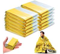 PQETBV Coperta Termica Emergenza 10 Pezzi, 210×160cm, Coperta Isotermica Oro Argento, Coperta Termica Sopravvivenza, per Salvataggio Protegge da Freddo, Pioggia, Calore e Vento, All'aperto