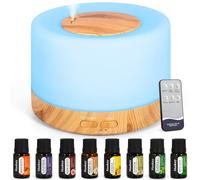 PQETBV Diffusore di Oli Essenziali 500ml Umidificatore ad Ultrasuoni 2 Timer e 14 Colori LED Oli Essenziali Aromaterapia Diffusori per Casa