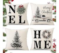 PQETBV Federe per Cuscino Natale 4 Pack Cuscini Natalizi per Divano 45x45 CM Federe Cuscini per Divano Decorativi per Natale Decorazioni Casa(Bianco)