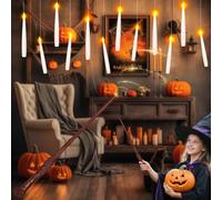 PQETBV Floating Candles da Appendere, 12 Pezzi Candele Sospese con Telecomando a Bacchetta Magica, Fiamma Oscillante di Luce Bianca Calda, Timer 6H, a Batteria per Natale, Halloween, Casa, Chiesa