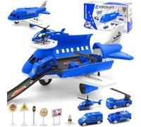 PQETBV Giocattoli per Aeromobili e Automobili, Set di Giochi per l'aviazione per Bambini, Set Aereo Bambini con 3 Mini Auto e 1 Elicottero, Regalo di Natale Adatto a Ragazzi e Ragazze dai 2-12 Anni