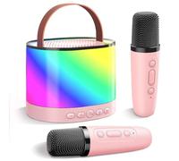 PQETBV Karaoke con Microfono Bluetooth per Bambini, con 2 Microfoni Wireless Altoparlante Bluetooth Portatile, Set per il Karaoke Portatile con Luce LED, Regali per Bambini dai 3 ai 18 Anni