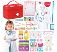 PQETBV Kit Gioco Dottore per Bambini, Valigetta Dottore Bambini con Camice da Medico e Borsa da Medico Portatile, Gioco di Ruolo per Ragazze e Ragazzi di 3, 4, 5 Anni