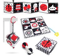 PQETBV Libro Sensoriale Bianco e Nero Neonati, Libri Sensoriali Neonato con Specchio, per Seggiolino Auto, Sonagli in Peluche per Bambini da 0, 3, 6, 9 a 12 Mesi, Neonati, Neonati