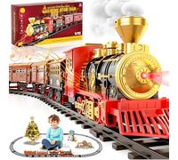 PQETBV Trenino per Albero di Natale Elettrico, Locomotiva a Vapore, Treno Elettrico del Natale con Fumo, Luci e Suoni, Giocattoli per Treni Elettrici con Binari, Regalo Natales Giochi