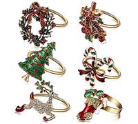 pQirnvIL 6Pcs Weihnachts Weihnachten Serviettenhalter Ringe Kranz für Holiday Dinner Tischdekoration