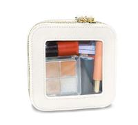 PQJSJDR Beauty case trasparente impermeabile per cosmetici con cerniera, organizer portatile per trucchi, borsa compatta per auto, essenziale da viaggio per donna, bianco