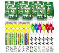 PQKL-party Calcio Compleanno Bambini, 72Pcs Gadget Compleanno Bambini Calcio, Calcio Festa Compleanno Regalo Calcio Portachiavi Sacchetti Regalo Tatuaggi Medaglie Fischietto Braccialetti Slap