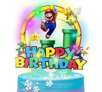 PQKL-party Decorazione della torta compleanno Mario, Toppers per cupcake, Decorazione per torta glitterata Mario, 1 pezzo, 14x17 cm, Plastica, Occasione: Compleanno