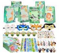 PQKL-party Gadget Giungla, Set di Pensierini Per Feste con Animali, Giungla Gadget, Festa Della Giungla, Regalo Per Animali, Portachiavi, Maschere, Adesivi, Drago Soffiato, Accessorio Per Feste