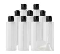 PQPAUTY 12 Pezzi 200ml flaconi vuoti da Trasparente in plastica da viaggio bottiglia di lozione con Tappo Flip Top Nero, ricaricabili, per lozione e shampoo Cosmetica Bottiglie Flaconi