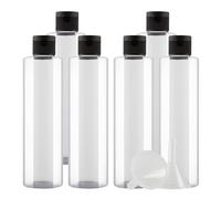 PQPAUTY 6 Pezzi 250ml flaconi vuoti da Trasparente in plastica da viaggio bottiglia di lozione con Tappo Flip Top Nero, ricaricabili, per lozione e shampoo Cosmetica Bottiglie Flaconi