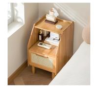 PQPQLI Comodino In Rattan Con Cassetto E Ripiano Aperto, Design Boho, Tavolino Stretto In Bambù, Mobile Salvaspazio Per Camera Da Letto, Dormitorio E Piccoli Spazi(Natural wood)