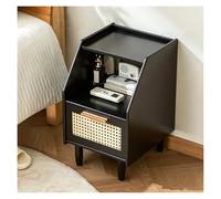 PQPQLI Comodino In Rattan Con Cassetto E Ripiano Aperto, Design Boho, Tavolino Stretto In Bambù, Mobile Salvaspazio Per Camera Da Letto, Dormitorio E Piccoli Spazi(Nero)