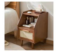 PQPQLI Comodino In Rattan Con Cassetto E Ripiano Aperto, Design Boho, Tavolino Stretto In Bambù, Mobile Salvaspazio Per Camera Da Letto, Dormitorio E Piccoli Spazi(Walnut)