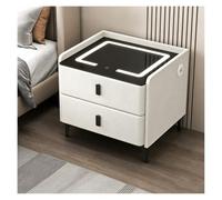 PQPQLI Tavolino Da Divano Con 2 Cassettis Con Luce LED, Comodino In Legno Con Caricatore Wireless E Porte USB, Tavolini Laterali Per Camera Da Letto, Soggiorn(Cream White,40 * 40 * 60cm)