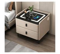 PQPQLI Tavolino Da Divano Con 2 Cassettis Con Luce LED, Comodino In Legno Con Caricatore Wireless E Porte USB, Tavolini Laterali Per Camera Da Letto, Soggiorn(Khaki,45 * 40 * 60cm)