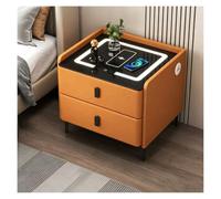 PQPQLI Tavolino Da Divano Con 2 Cassettis Con Luce LED, Comodino In Legno Con Caricatore Wireless E Porte USB, Tavolini Laterali Per Camera Da Letto, Soggiorn(Orange,45 * 40 * 60cm)