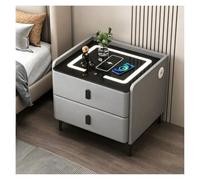 PQPQLI Tavolino Da Divano Con 2 Cassettis Con Luce LED, Comodino In Legno Con Caricatore Wireless E Porte USB, Tavolini Laterali Per Camera Da Letto, Soggiorn(Light gray,50 * 40 * 60cm)