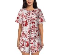 PQruop Animal Wilderness Bear Deer Stampa Due Pezzi Pigiama Donna,Pigiama estivo a maniche corte Girocollo,Abbigliamento casual per la casa, Nero , XXL