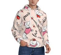 PQruop Bassotto parigino e Torre Eiffel Stampa Uomo Felpa con cappuccio in pile con coulisse, una calda felpa con cappuccio Pullover con cappuccio., Nero , XL