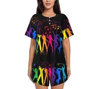 PQruop Danza con stampa musicale Pigiama da donna in due pezzi,Pigiama estivo a maniche corte con scollo rotondo,Abbigliamento casual per la casa, Nero , 4XL