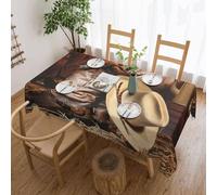 PQruop Elegante tovaglia rettangolare con stampa di stivali da cowboy, cappello nero, perfetta per cene, picnic, caminetto e tavoli da festa