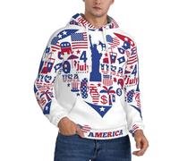 PQruop Felpa con cappuccio in pile da uomo con motivo a cuore stampato America Independence Day con coulisse, una calda felpa con cappuccio., Nero , XXL