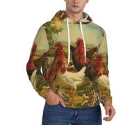 PQruop Felpa con cappuccio in pile da uomo con stampa di polli e fattoria, con coulisse, una calda felpa con cappuccio., Nero , S