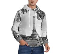 PQruop Felpa con cappuccio in pile da uomo con stampa Torre Eiffel, una calda felpa con cappuccio e coulisse., Nero , M