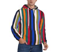 PQruop Felpa con cappuccio in pile da uomo con stampa verticale a righe colorate con coulisse, una calda felpa con cappuccio a maglione., Nero , L