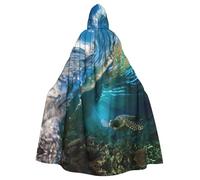 PQruop Mantello con cappuccio, motivo tartaruga marina che galleggia sott'acqua sopra la barriera corallina, mantello decorativo per feste, cosplay e festival