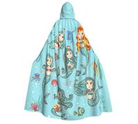 PQruop Mantello con cappuccio per Halloween, con stampa di vita marina, mantello da strega, adatto per feste in maschera, feste di Natale, costume cosplay