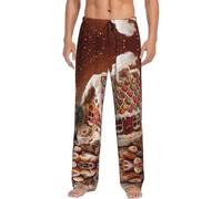 PQruop Natale pan di zenzero come casa di villaggio pantaloni pigiama divertenti da uomo con tasche, pantaloni pigiama di Halloween, adatti da indossare a casa., Nero , L