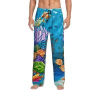PQruop Pantaloni da pigiama da uomo divertenti con tasche, motivo tartaruga marina, pesci tropicali, stelle marine, adatti da indossare a casa., Nero , S