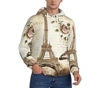 PQruop Parigi Torre Eiffel Stampa Uomo Felpa con Cappuccio In Pile Con Cordoncino, Una Calda Felpa Con Cappuccio Pullover, Nero , 3XL