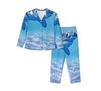 PQruop Pigiama a due pezzi da donna con stampa di balene animali oceaniche, pigiama a maniche lunghe abbottonato con tasche, pigiama casual., Nero , M
