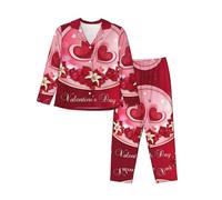 PQruop Pigiama a due pezzi da donna con stampa di buon San Valentino, pigiama a maniche lunghe abbottonato con tasche, pigiama casual., Nero , L