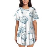 PQruop Pigiama da donna in due pezzi con stampa a conchiglia di stelle marine,Pigiama estivo a maniche corte con scollo rotondo,Abbigliamento casual per la casa, Nero , 3XL
