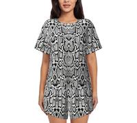 PQruop Pigiama da donna in due pezzi con stampa a pelle di serpente bianco nero,Pigiama estivo a maniche corte con scollo rotondo,Abbigliamento casual per la casa, Nero , 4XL