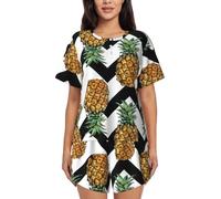 PQruop Pigiama da donna in due pezzi con stampa a righe bianche e nere,Pigiama estivo a maniche corte con scollo rotondo,Abbigliamento casual per la casa, Nero , S