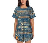 PQruop Pigiama da donna in due pezzi con stampa estiva di stelle marine in legno,Pigiama estivo a maniche corte con scollo rotondo,Abbigliamento casual per la casa, Nero , 4XL