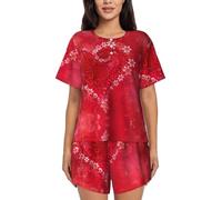 PQruop Pigiama da donna in due pezzi con stampa floreale a cuore di San Valentino,Pigiama estivo a maniche corte con scollo rotondo, abbigliamento casual per la casa, Nero , XL