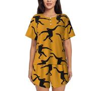 PQruop Pigiama da donna in due pezzi con stampa scimmia nera Gibbon,Pigiama estivo a maniche corte con scollo rotondo,Abbigliamento casual per la casa, Nero , S